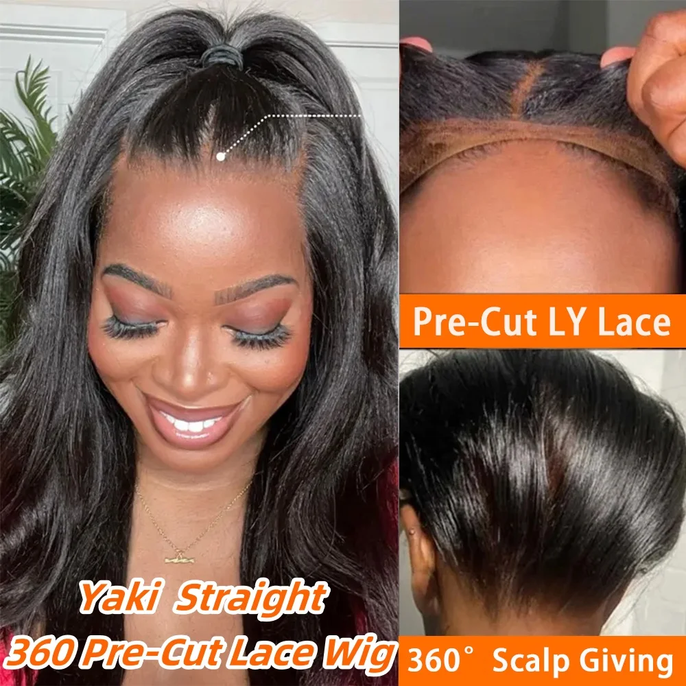 Yaki Straight LY Невидимый парик шнурка со скрытым ремешком 360 Бесклеевой парик LY Парики из человеческих волос Готов к ношению Парик с закрытием шнурка 7x5