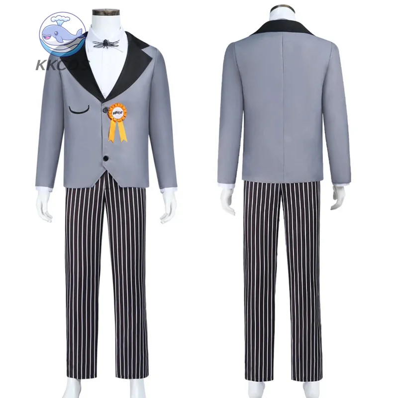 عيد الميلاد كابوس جاك سكيلينجتون مايور تأثيري حلي الكرتون الرجال رمادي البدلة سروال مخطط قبعة هالوين كرنفال حفلة KK