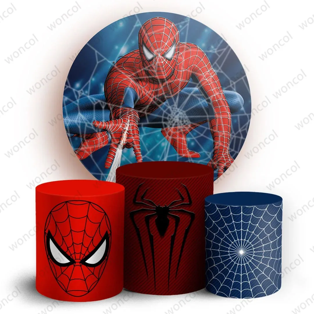 Marvel Spider Man Circle Backdrop Spider Web Spider Backdrop Boy Birthday Spiderman Cylinder Cover Decor Photography Prop