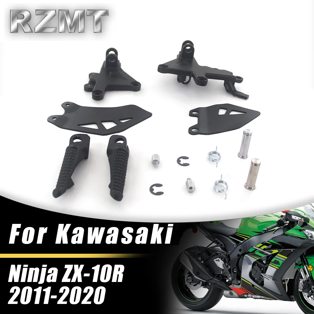 Motorcycle Folding Bracket Assembly Kit For KAWASAKI Ninja ZX-10R 2011-2020 Front Foot Rests Pedal Accessories Parts BLACK