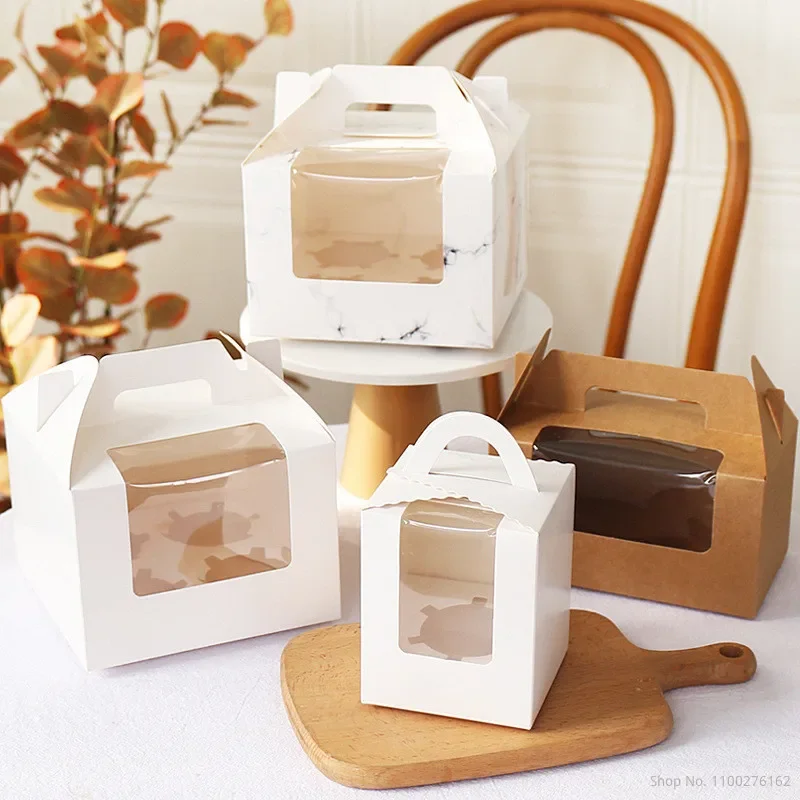 

20pcs/lot Portable Cupcake Box with Clear Window White Cardboard Kraft Paper Pastry Muffin Box Baking Packaging Wholesale Items