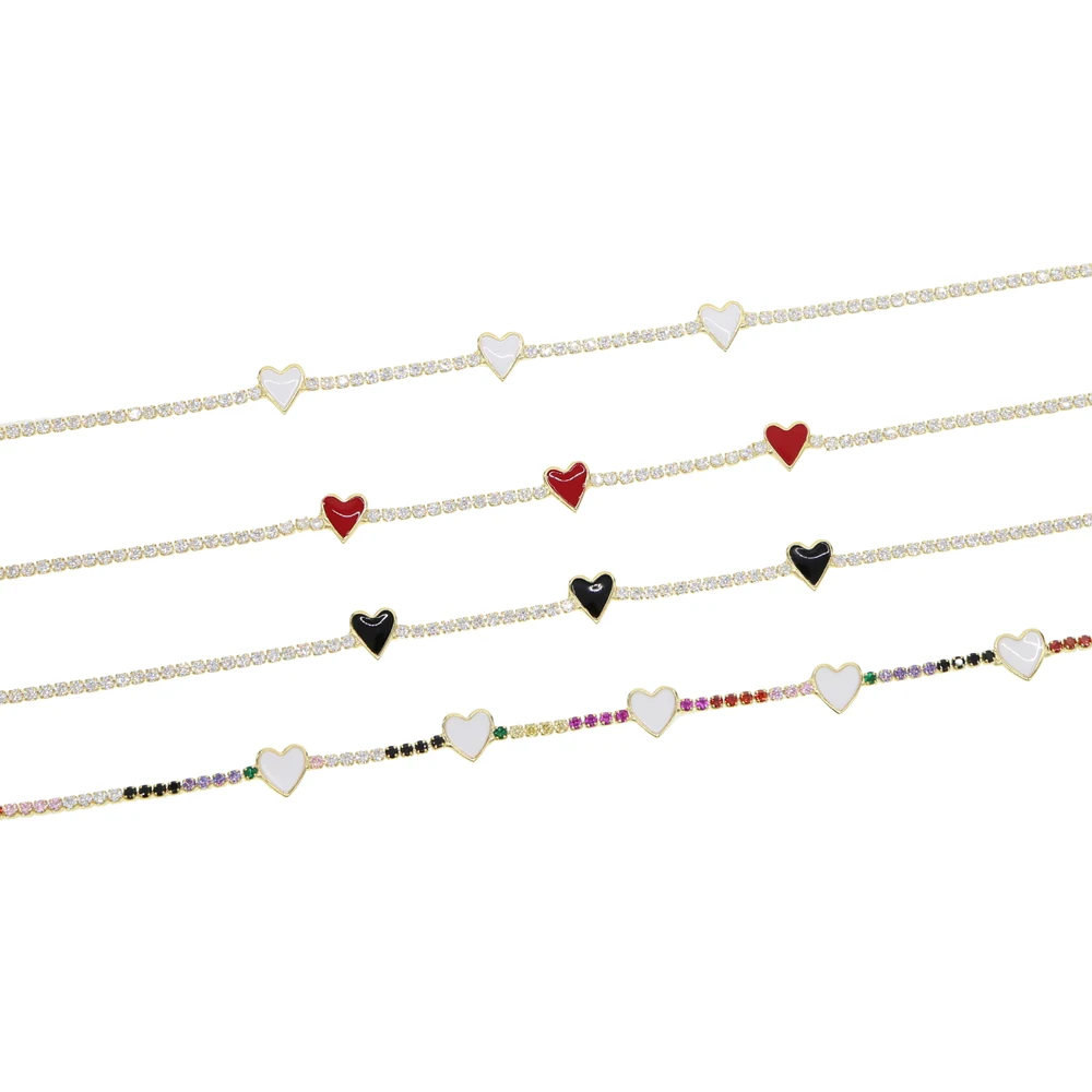 Valentine\'s lover girlfriend gift red black white enamel lovely heart charm cz tennis chain choker fashion trendy necklace women