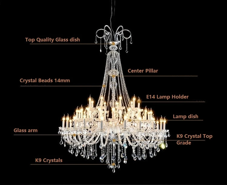 European Style Hotel Project Lamp Villa Club Transparent Crystal Candle Chandelier Living Room Lamp Creative Chandelierg Fixture