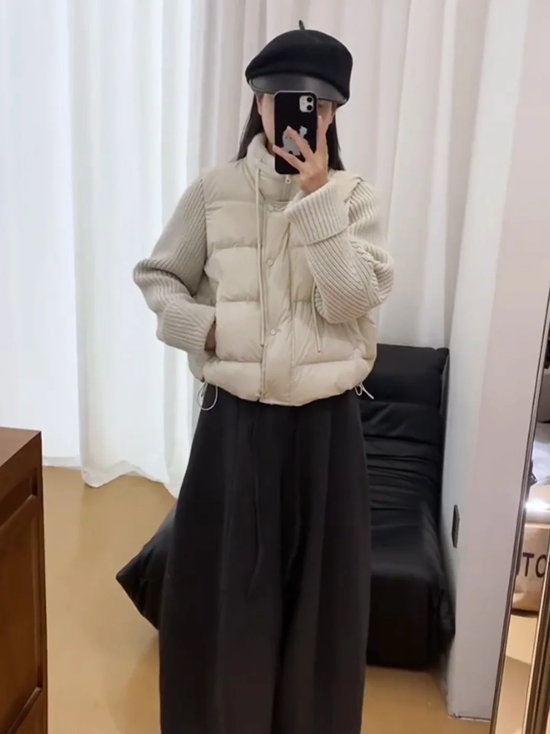 

Модная вязаная куртка с воротником-стойкой и вставками из хлопка, универсальная теплая верхняя одежда, трендовая новинка для зимы