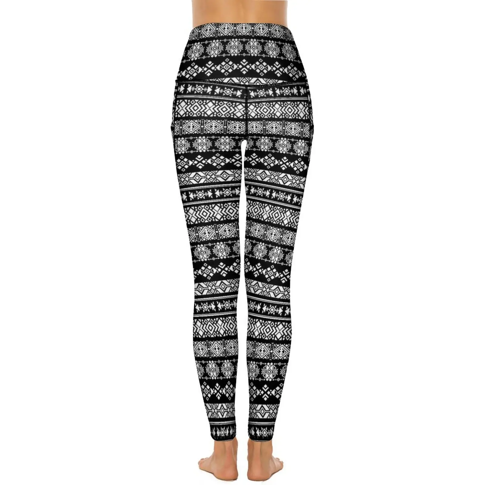 Calças tribais étnicas Yoga, Leggings preto e branco, cintura alta, novidade, design elástico, treino, esporte, sexy