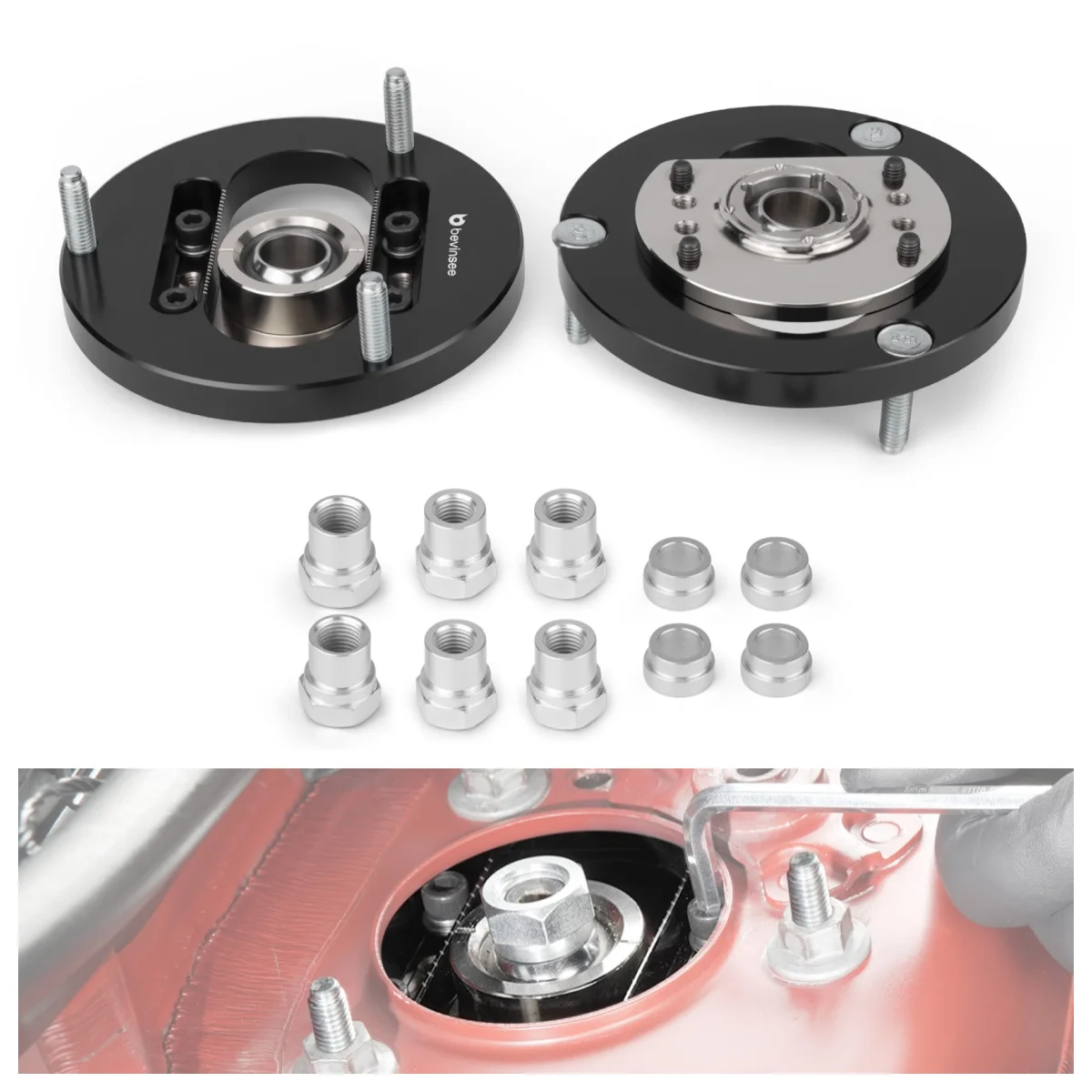 

BEVINSEE Strut Tower Camber Plates Adjustable Front Camber Plates For BMW E90 E91 E92 E93 E81 E82 E87 E88 X1 E84 RWD