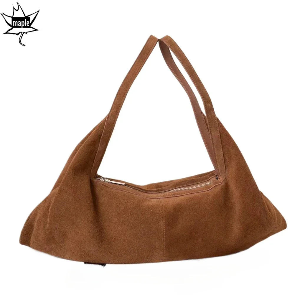 New 2025 Winter Large All-match Hanging Basket Tote Green Camel Real Suede Leather Women Shoulder Bag Leisure Handbag