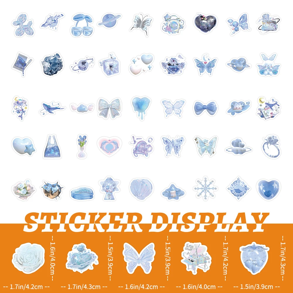 10/30/50/100pcs Cute Shining Blue INS Style Artsy Stickers Aesthetic Cartoon Decoration Decals Waterproof Graffiti Cool Sticker