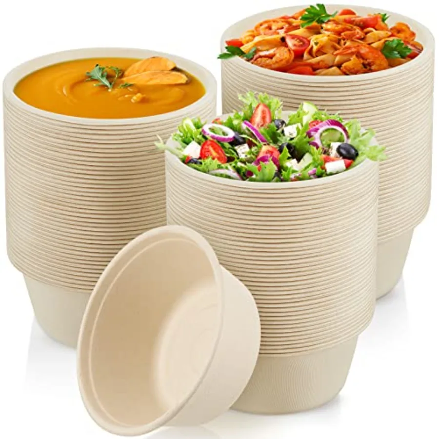 for you Pack Large Disposable Salad Bowls Deep Heavy Duty Paper Bowls Sugarcane Fiber Compostable Biodegradable Microwave Safe
