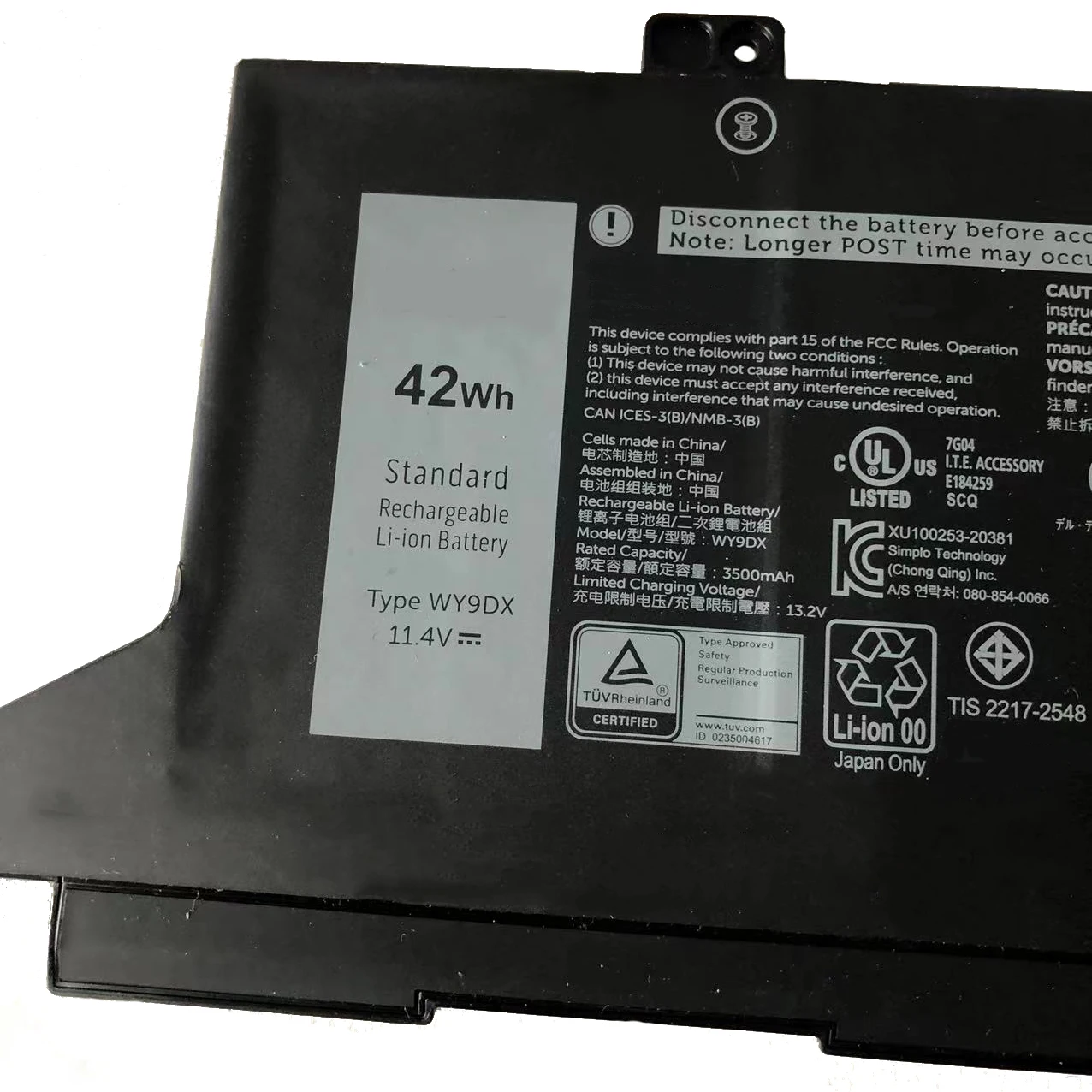CP Laptop Battery WY9DX 11.4V/42Wh RJ40G 0WK3F1005R42 For Latitude 5420 5520 Series Notebook