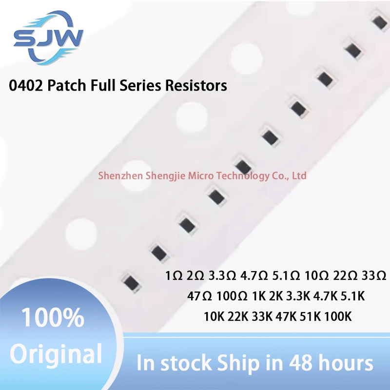 

0402 Patch Full Series Resistors 1Ω 2Ω 3.3Ω 4.7Ω 5.1Ω 10Ω 22Ω 33Ω 47Ω 100Ω 1K 2K 3.3K 4.7K 5.1K 10K 22K 33K 47K 51K 100K