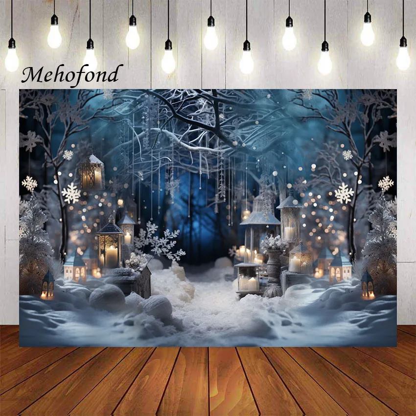 Mehofond Photography Background Winter Christmas Snow Night Forest Lamp Child Holiday Party Portrait Decor Backdrop Photo Studio