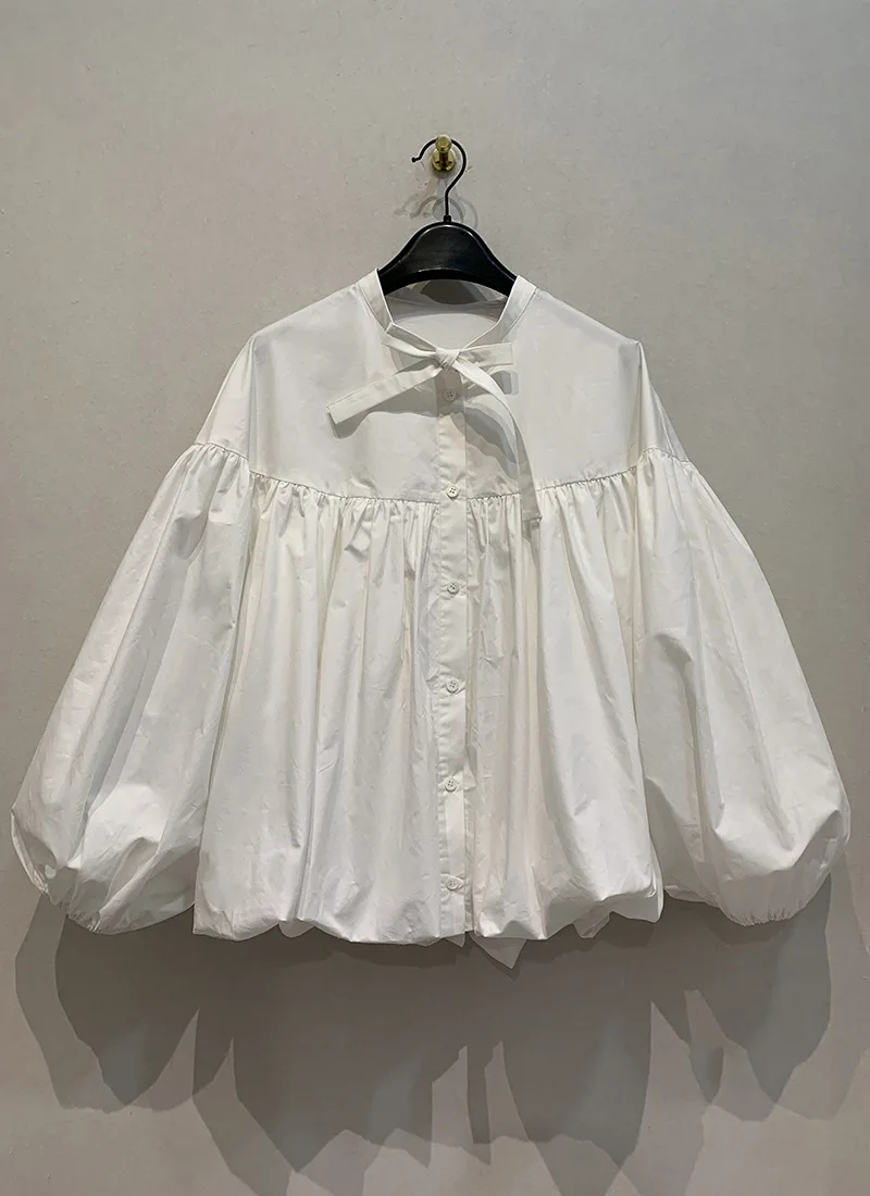 Preppy Style Sweet French Literary Women Clothing Simple Moda Profile Japan Blouses Slim Soft Ruched Big Swing Exquisite Shirt