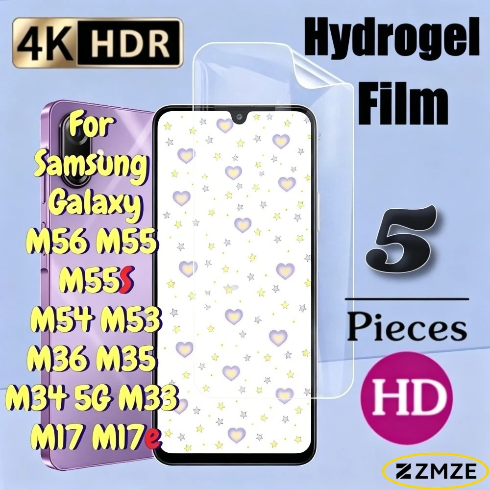 5 Pcs Hydrogel Films For Samsung Galaxy M36 M35 M34 M33 M17 Screen Protector For Galaxy M56 M55 M55S M54 M53 M17e Soft TPU Films