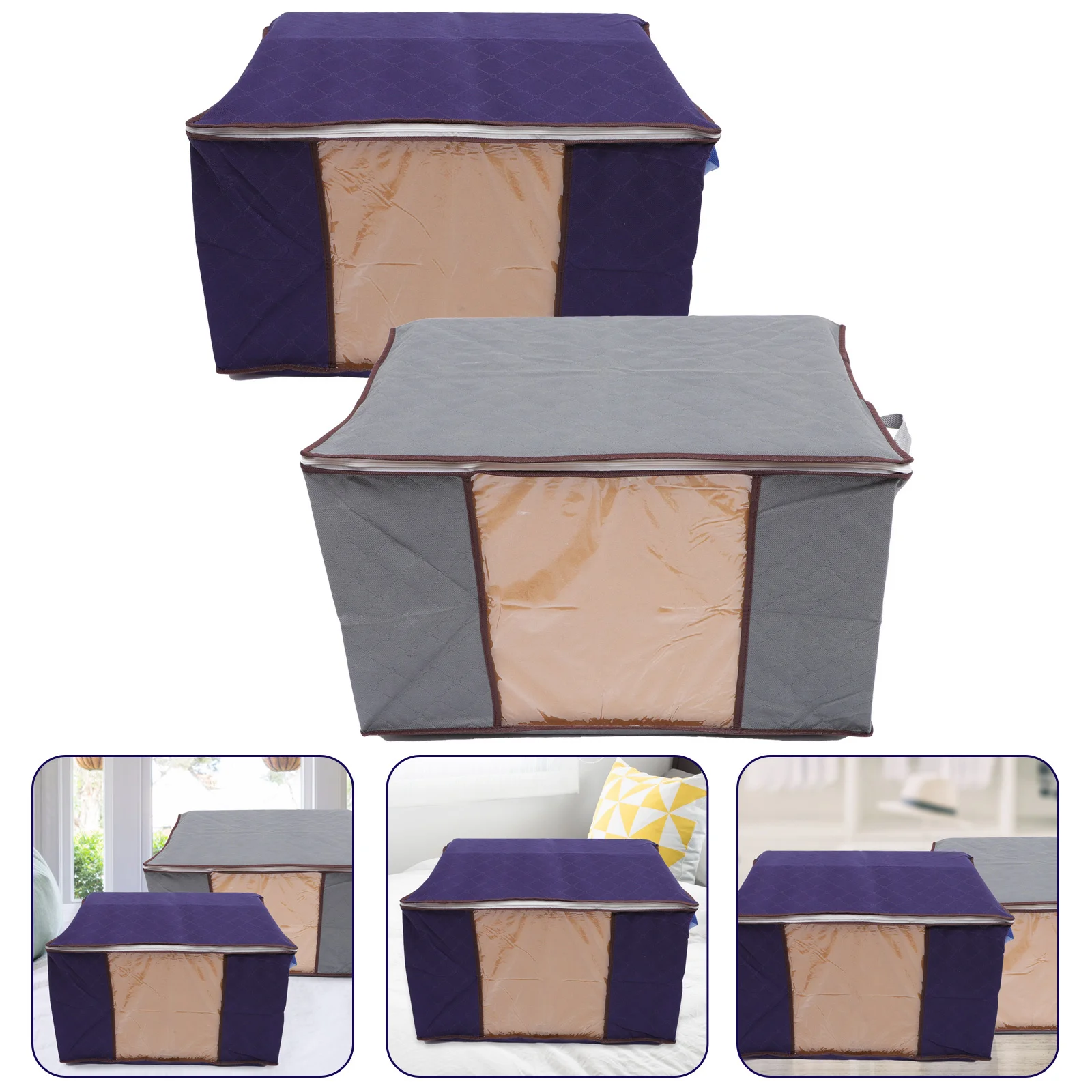 

2pcs Bedding Storage Bag Large Capacity Foldable Comforter Organizer Reinforced Handles Zippered Under-Bed Clothes Storage Case