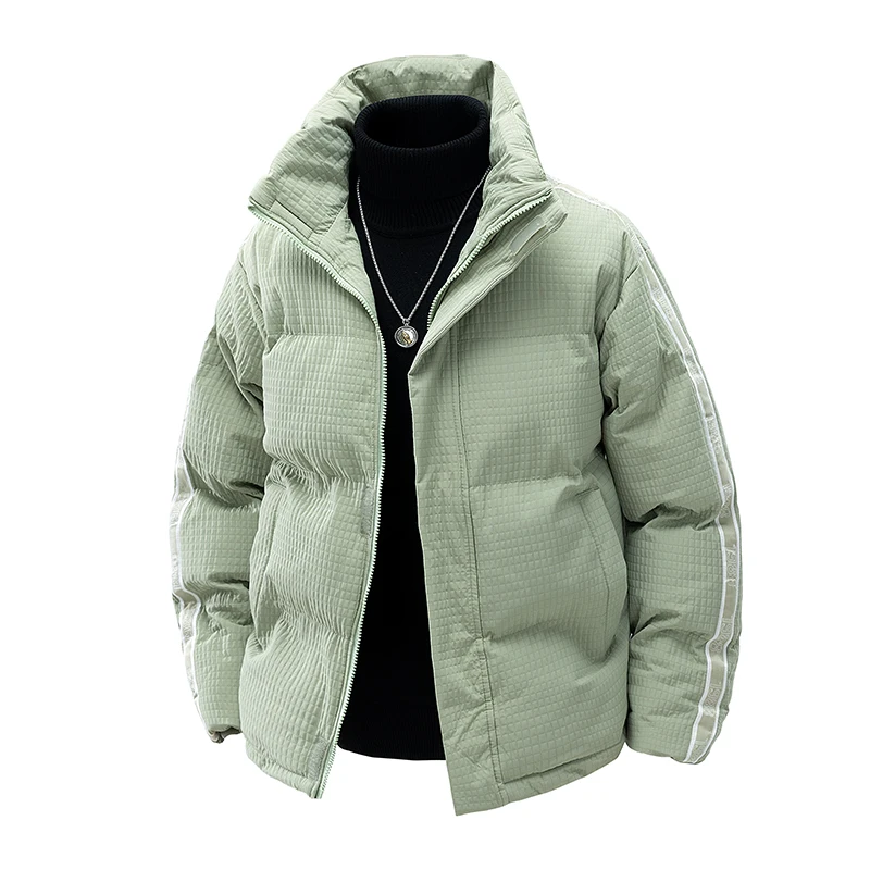 

Autumn Winter Men's Thick Warm Puffer Coat, Korean Fashion Loose Solid Color Padded Jacket, Stand Collar Parka