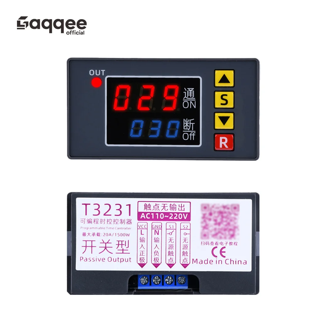 AC 110V-220V T3231 Digital Time Delay Relay 0-999 LED Display Cycle Timer Control Switch Red Blue Display With Shell