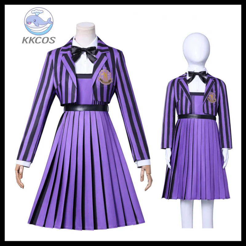 

Halloween Wednesday Cosplay Costume Purple Striped School Uniform Women Addams Anime Outfit Performance Comic Con KKCos