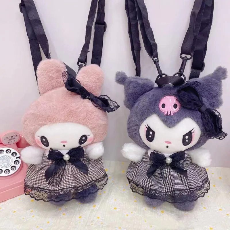 Plushie Sanrio Bag Plush Kuromi Backpack Kawaii My Melody Shoulder Bag Large Capacity Lolita Plush Stuffed Animal Doll Toys Gift