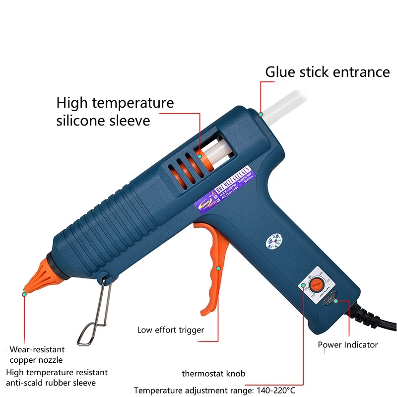 150W Hot Glue Gun Tool Kit (SET-1) Temperature Adjustment Silicone For Crafts Repair DIY Use 11mm Glue Sticks Pure Copper Nozzle