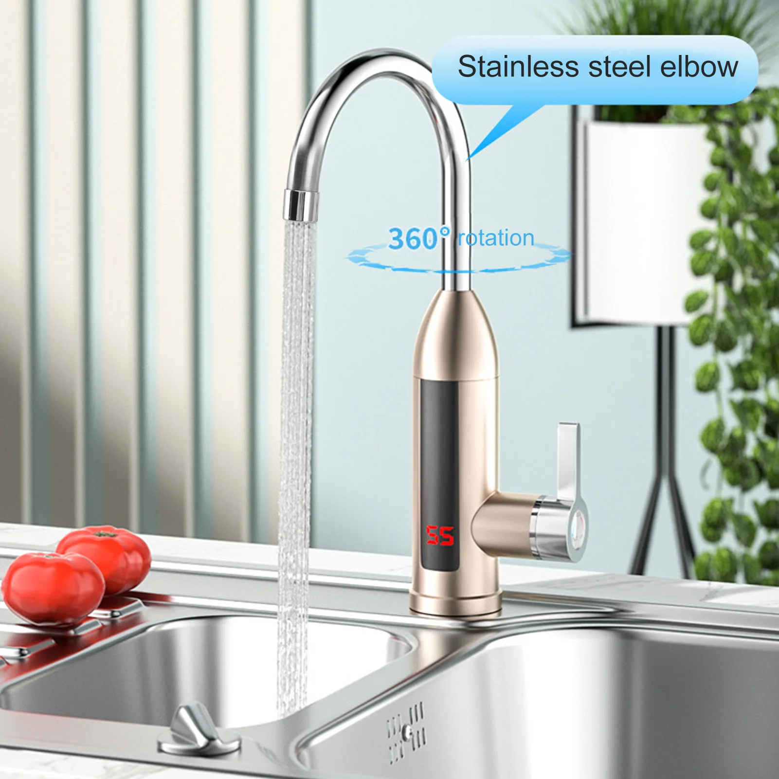 3000 ワットインスタント給湯器蛇口回転可能な電気温水タップステンレス鋼電気蛇口キッチン浴室用