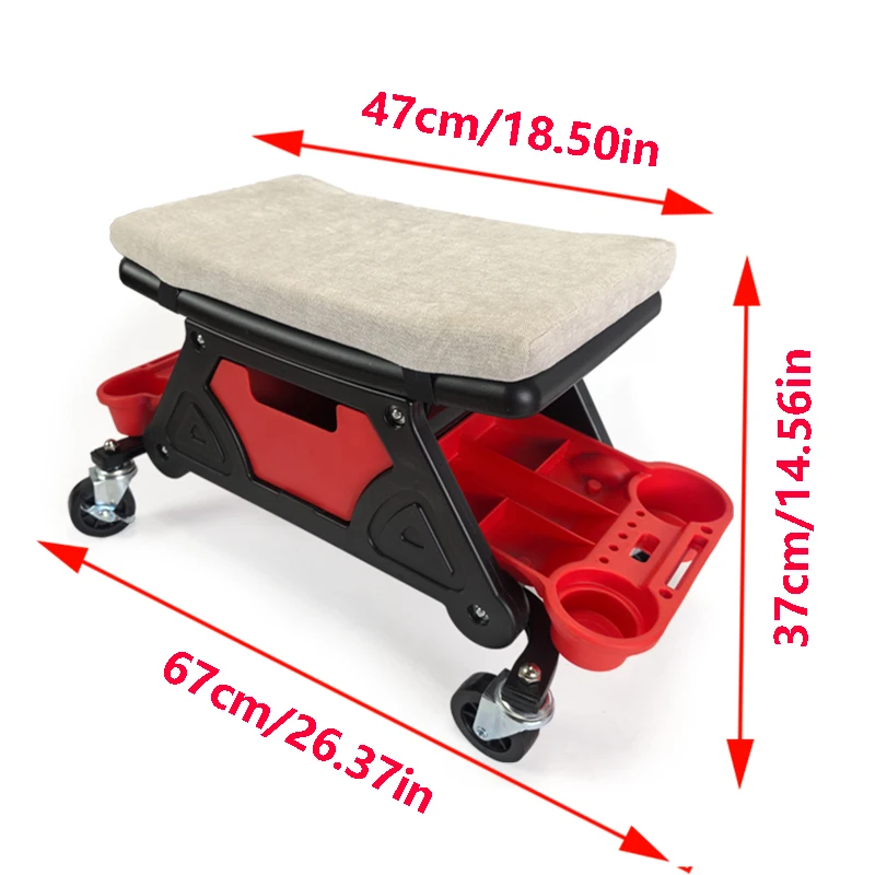 Mechanic Stool 300 LBS Capacity Garage Stool Gift for Men, Heavy Duty Rolling Mechanics Seat, with Three Slide Out Tool Trays