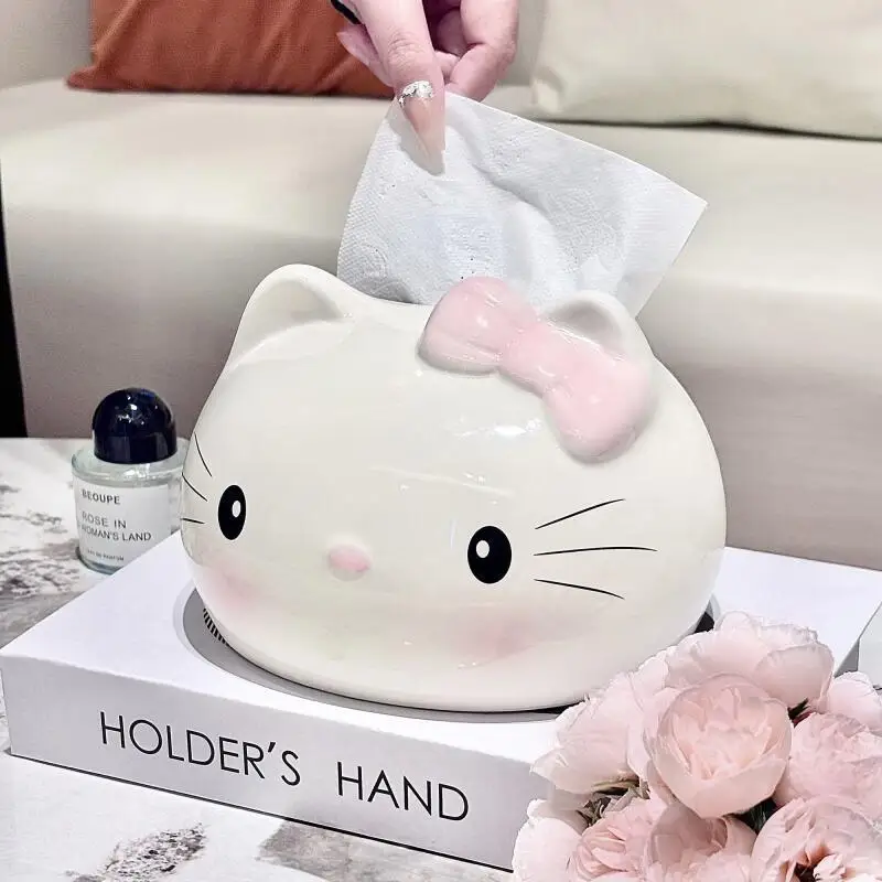 Hellokitty الكرتون صندوق تخزين الأنسجة صندوق الإبداع السيراميك طاولة طعام هدية الحلي طاولة القهوة لغرفة المعيشة سطح المكتب