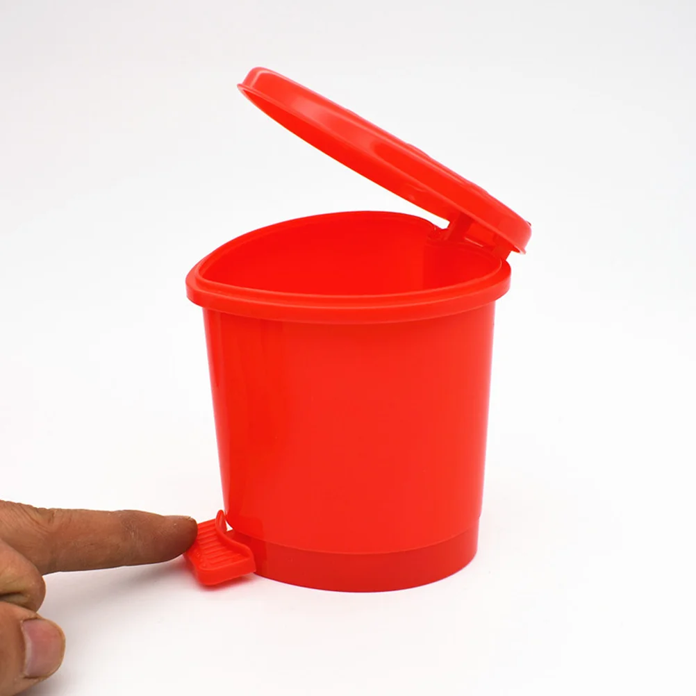 Garbage Storage Bin Topper Desktop Trash Can Office Small with Lid Red Press-Type Man