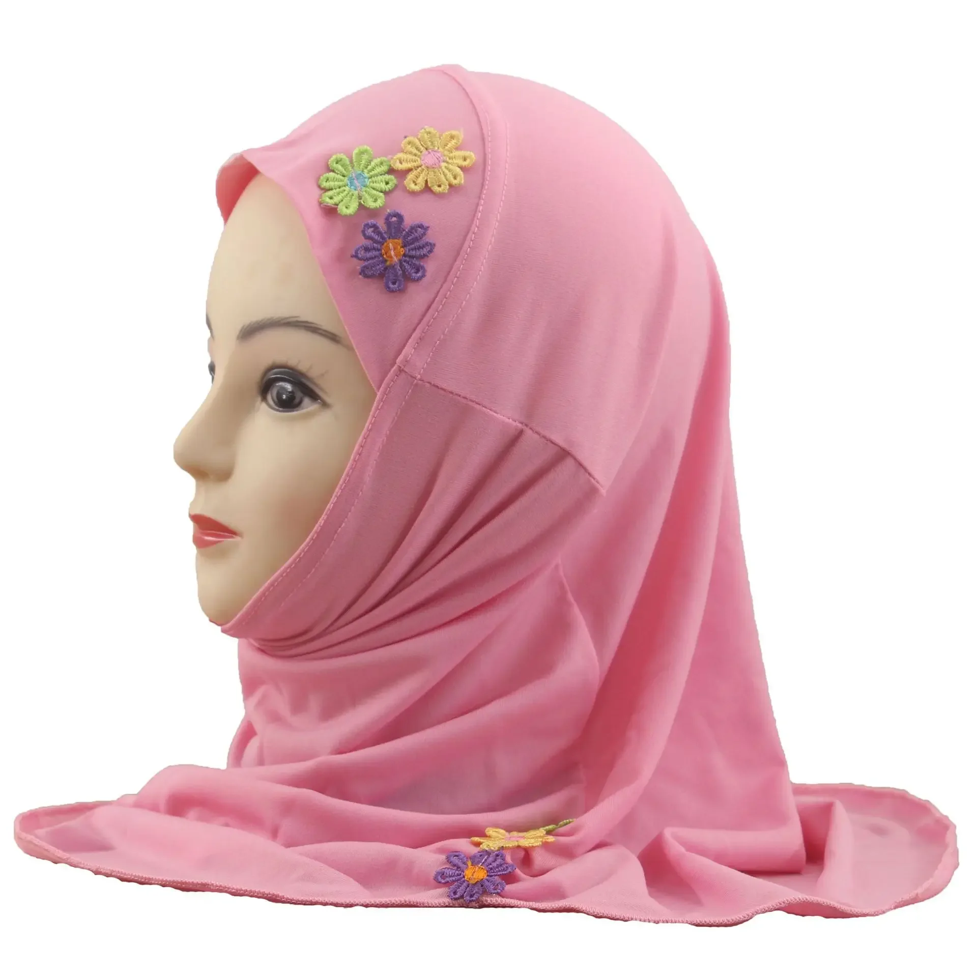 Beautiful Small Girl Amira Hijab with Flowers Fit 2-6 Years Old Kids Pull On Islamic Scarf Head Wrap Headscarf Headbands Hijab