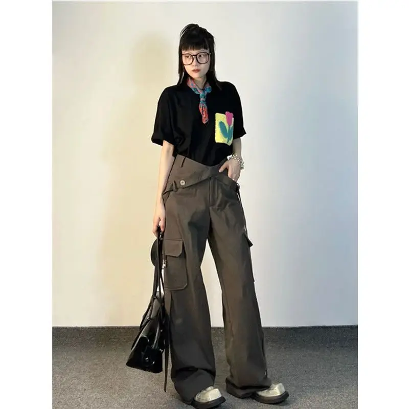 

Streetwear Hip Hop Cargo Pants Women Fashion Pockets Oversize Loose Trousers Summer Y2k Korean High Waist Wide Leg Pants Q619