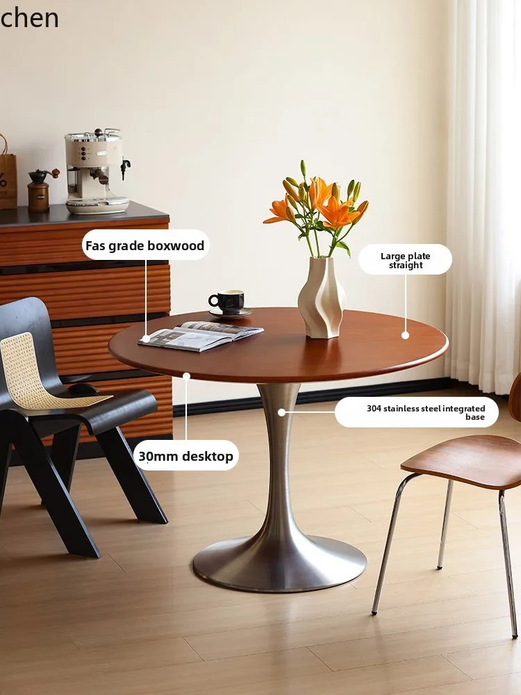 

ZML retro home dining table solid wood small apartment light luxury round table