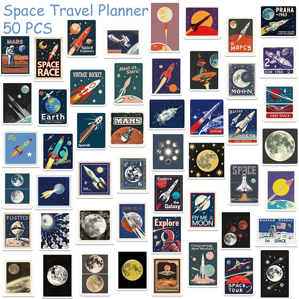 50pcs Space Travel Planner Stickers Decals For Phone Scrapbook Skateboard Luggage Refrigerator Aesthetic Waterproof Stickers