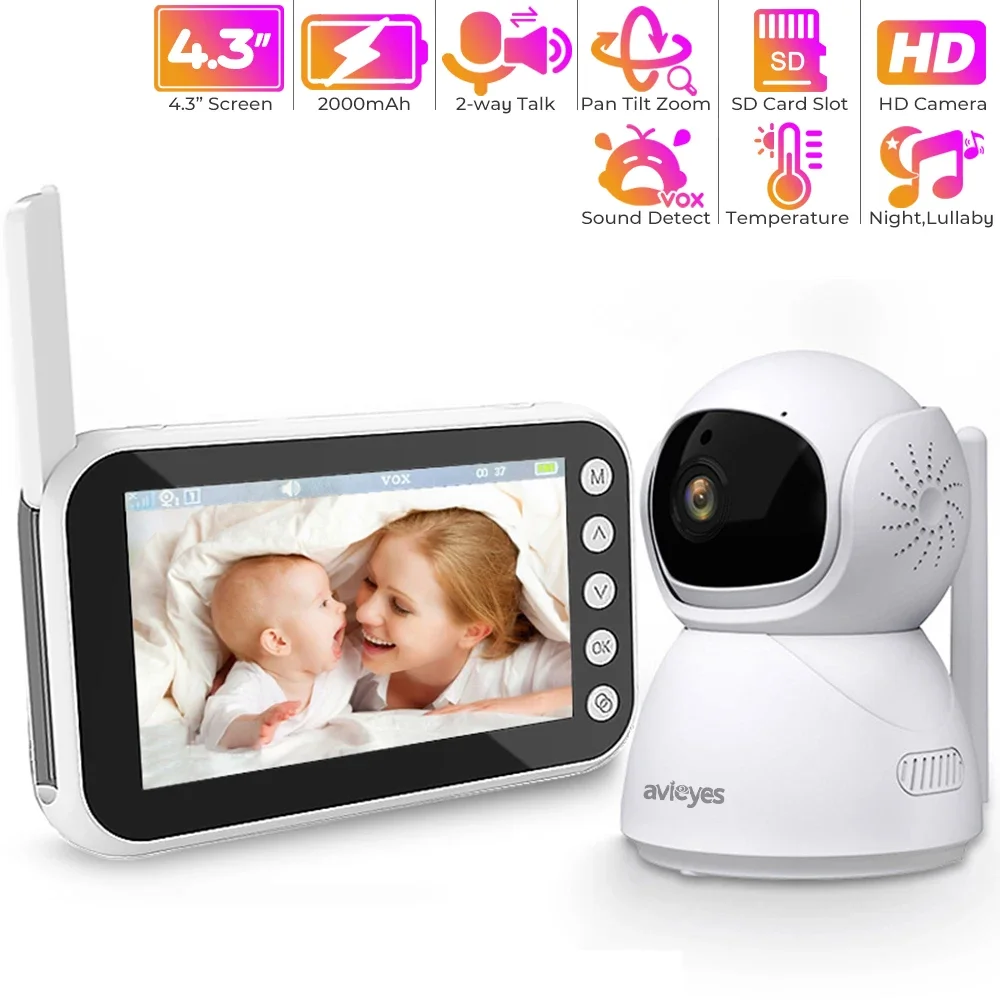 

Baby Monitor with Camera & 4.3" Portable Screen No WiFi Night Vision Two-way Talk Nanny PTZ Baby Camera VOX Mode Baby Phone