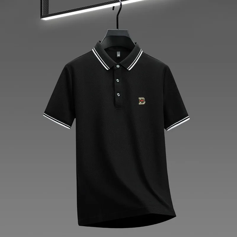 

Men's Summer Breathable Waffle Polo Shirt Striped Collar Cuff Embroidered Badge Logo Short Sleeve Business Casual Tee Tops
