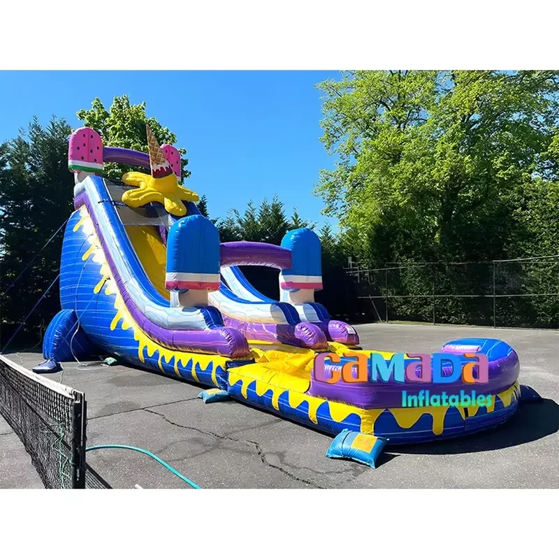 Outdoor 20ft Blue Water Slide Inflat 2 Lane Adult Commercial Inflatable PVC Castle Water Sides Inflatable Water Slide With