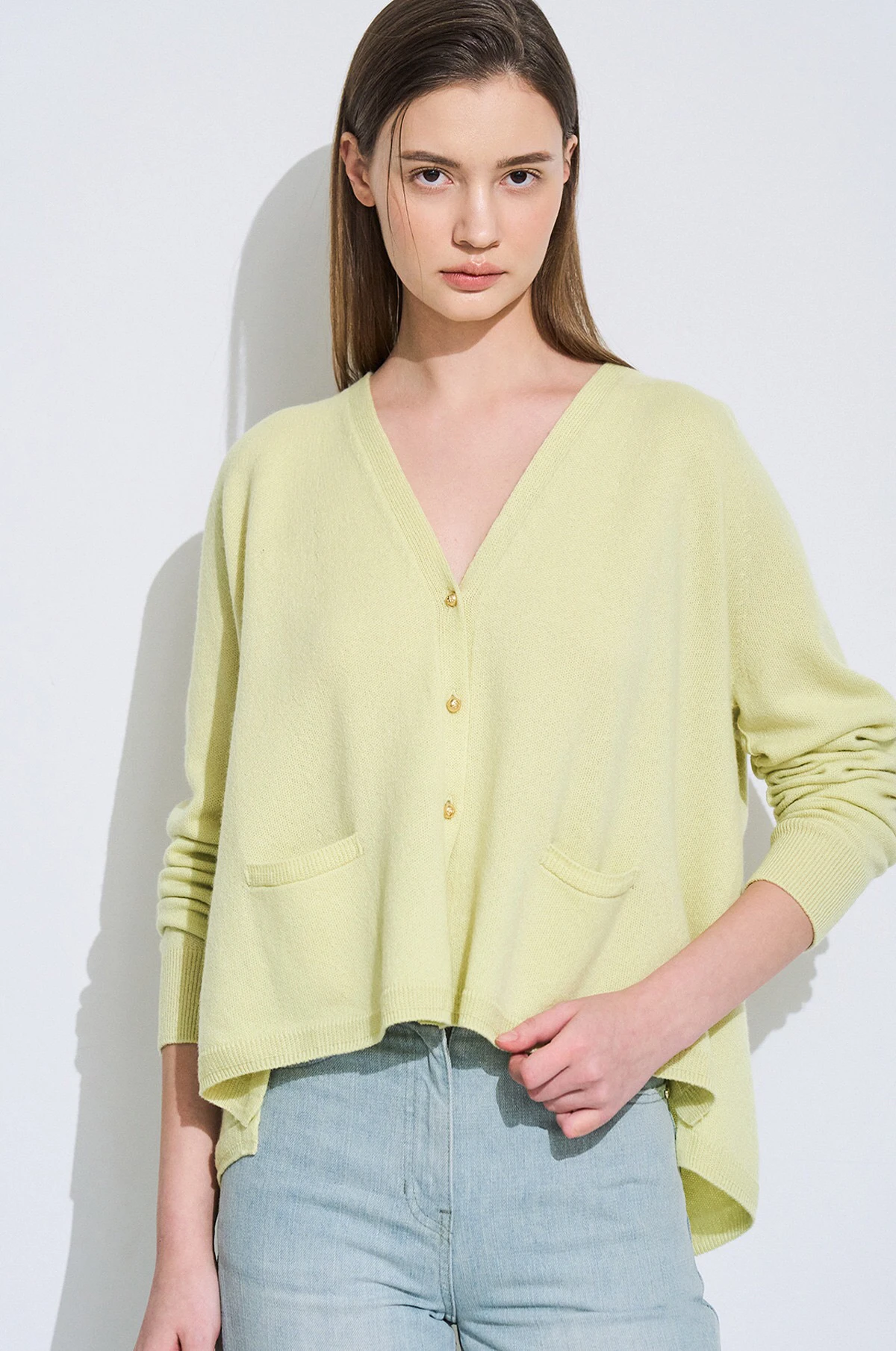 

Spring Knitted Camere Open Cardigan Korean Sle Fre Quali V-ne Long Sve Women's Faion Casual Bright Tead