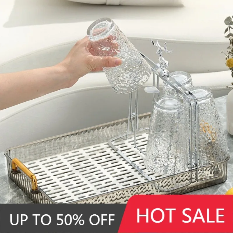 Metal Cup Rack With Tray Nordic Cup Drying Shelf Kitchen Items Cups Dish Storage Organizer Countertop Tabletop Cups Dish Holder