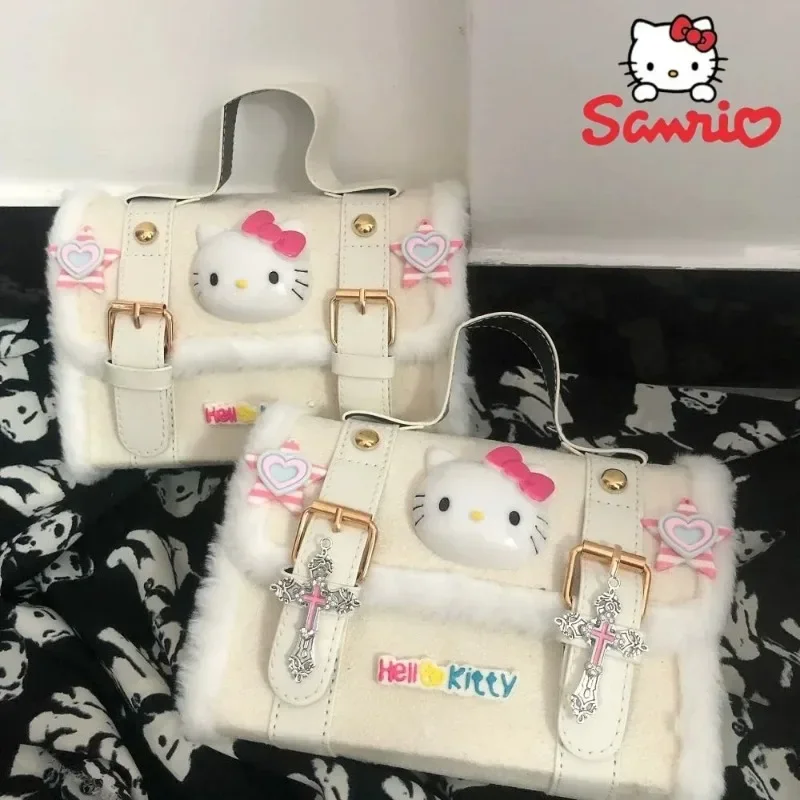 Sanrio Hello Kitty Fashion Crossbody Bag Y2K Aesthetic Charm Satchel Cute Cambridge Style Single Shoulder Bag Simple Retro Bags