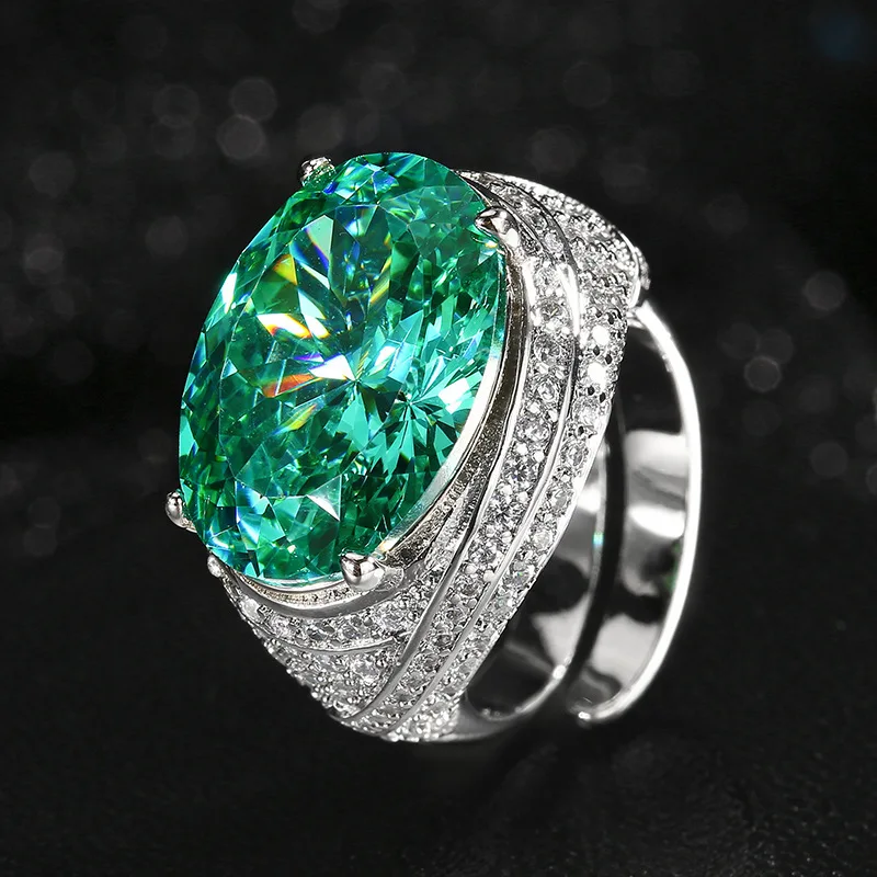 

Jewelry with copper base, gold-plated, inlaid with Paraiba green copper, egg-shaped ring with main stone 13*18