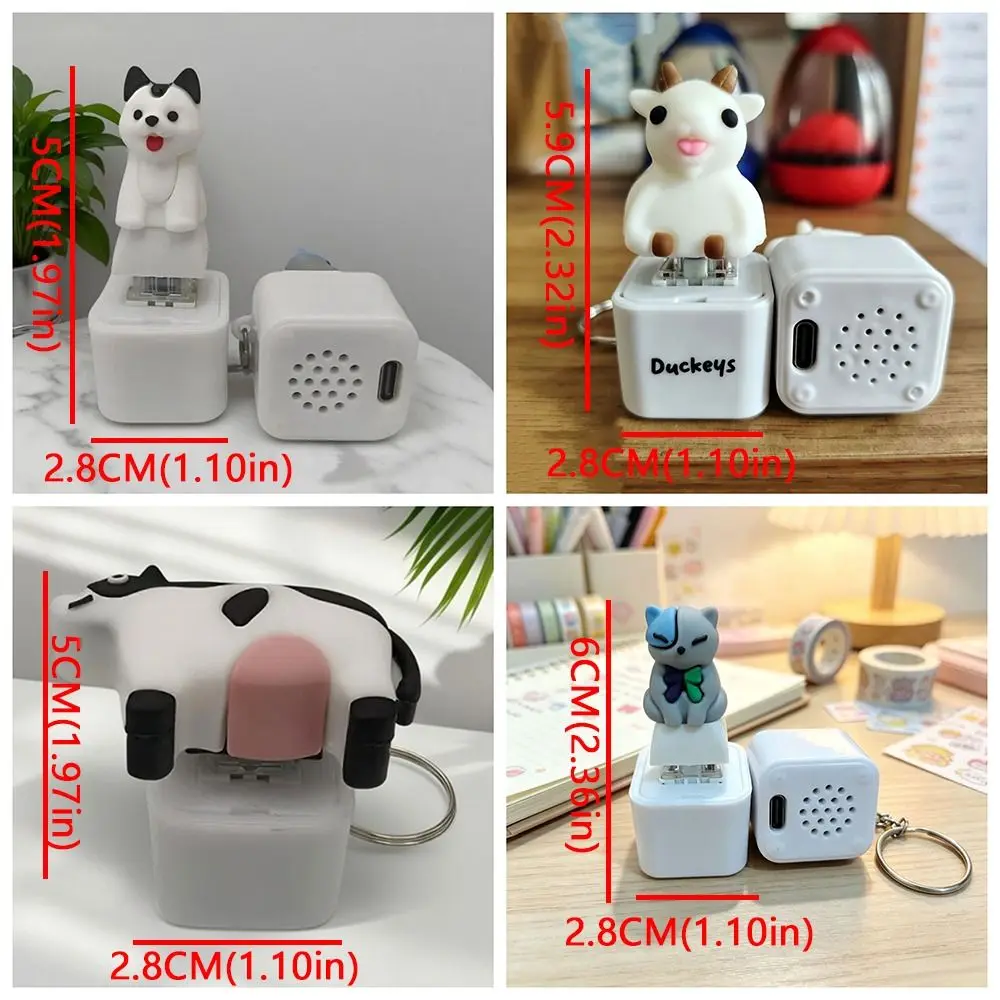 Rechargeable Animal Sound Light Fidget Keychain Simulation Cows Cats Light Up Pet Key Charm Pendant Glowing Voice