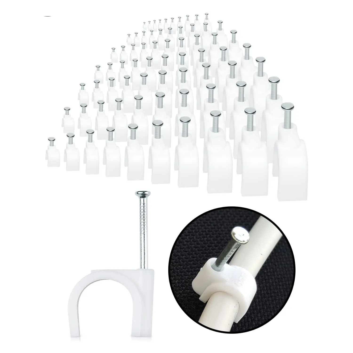 100PCS Round Cable Clips 3/4/5/6/7/8/9/10 mm C Shaped Management Cord Tie Circle Wire Wall Holder Nylon Carbon Steel Nails Line