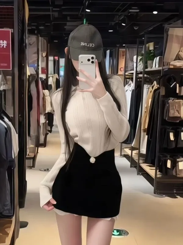 

Комплект из облегающего трикотажного топа и юбки с высокой талией для женщин, весна 2026, модный, элегантный, премиум-класса