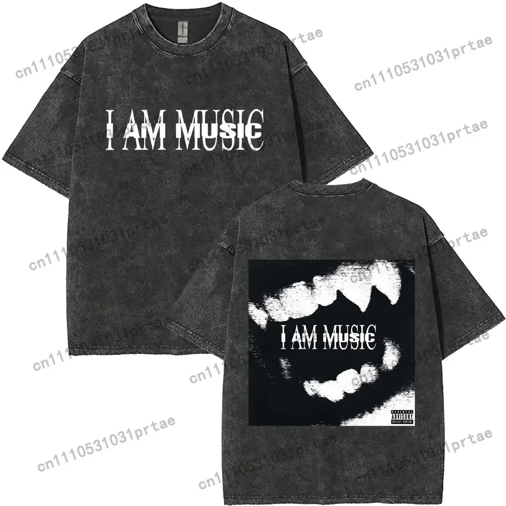 Vintage Washed Playboi Carti I AM MUSIC Album Merch T-shirt Men Women Hip Hop Fashion Oversized T-shirts Opium Rap T Shirts Blac