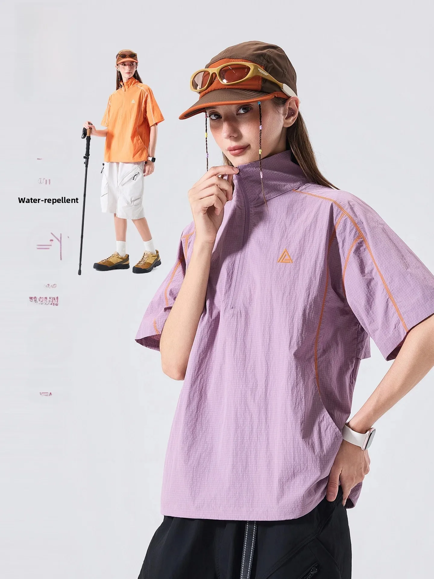 LAZY DAY Outdoor Windproof Quick Dry Short Sleeve T-Shirt Women's Summer Half Zip up Top Moisture Wicking Nylon Fabric