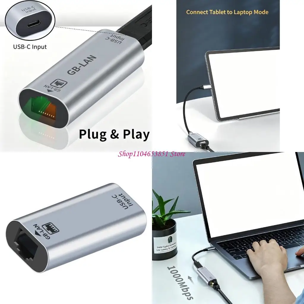RJ45 Female Ethernet Bridge for Compatible USB C Equipment, Three Speed Support, No Separate Driver Installation and Rounded