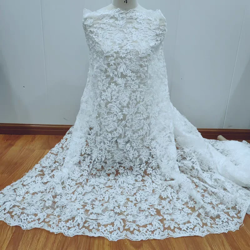 

Винтажная кружевная ткань с цветочной вышивкой цвета слоновой кости, высокое качество, свадебное платье, кружево с вышивкой цветов