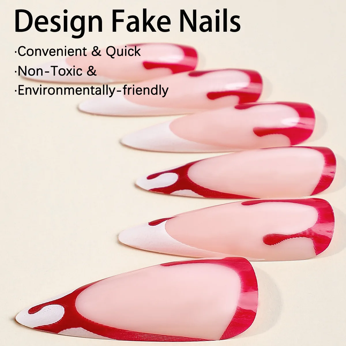 24Pcs Blood Drop White French False Nails Halloween Almond Shaped Red Nail Removable False Nail With Jelly Glue For Women&Girl