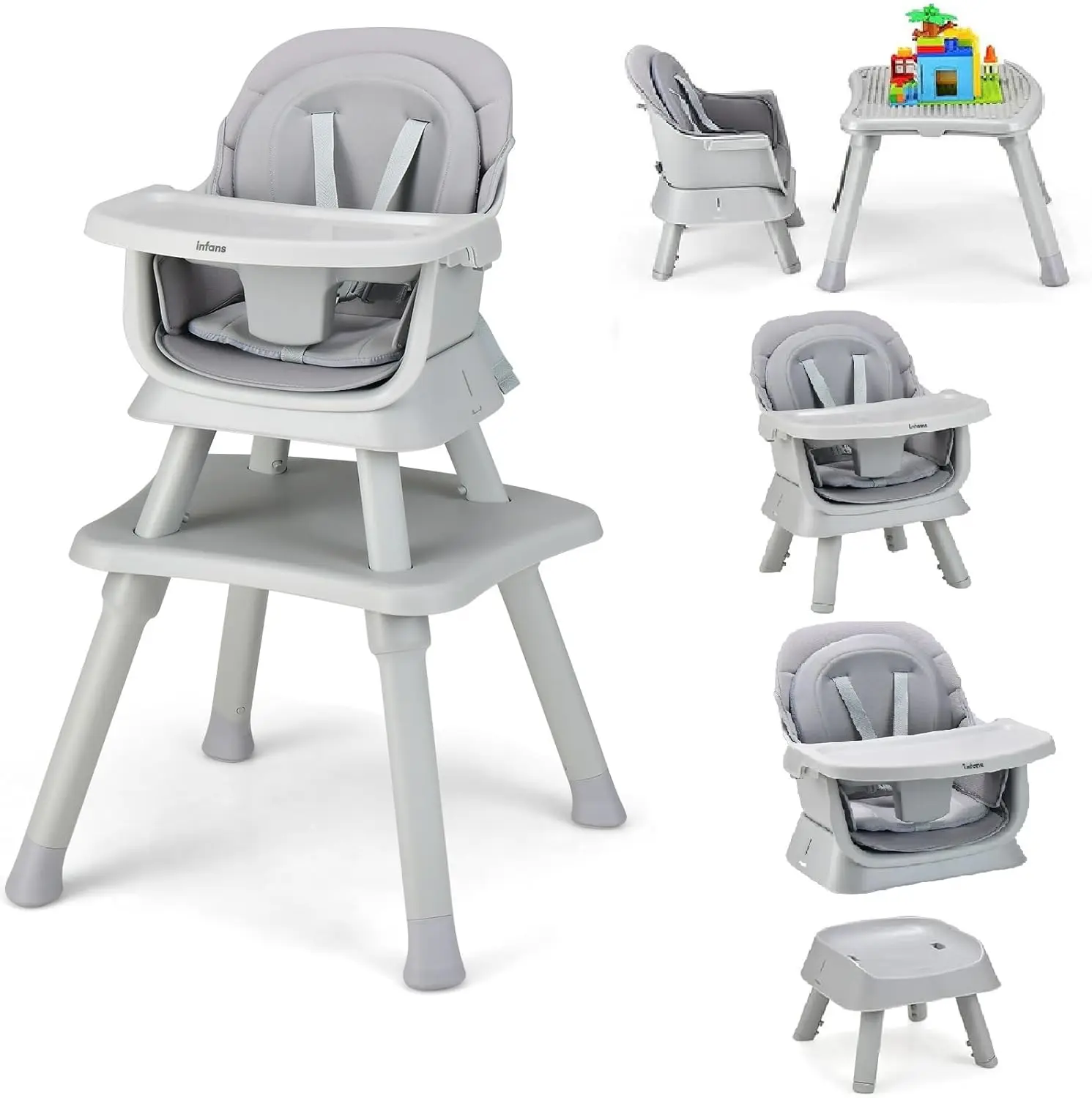 Trona para bebé 8 en 1, trona convertible para bebés y niños pequeños, asiento elevador para comedor infantil, mesa de bloques de construcción,