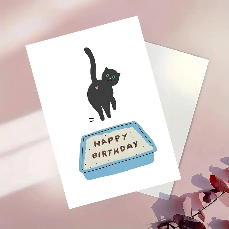 10 قطع/5 قطع من بطاقات عيد ميلاد صندوق فضلات القطط المضحكة - مع رسالة "عيد ميلاد سعيد". |   بطاقة تهنئة فريدة لمحبي القطط