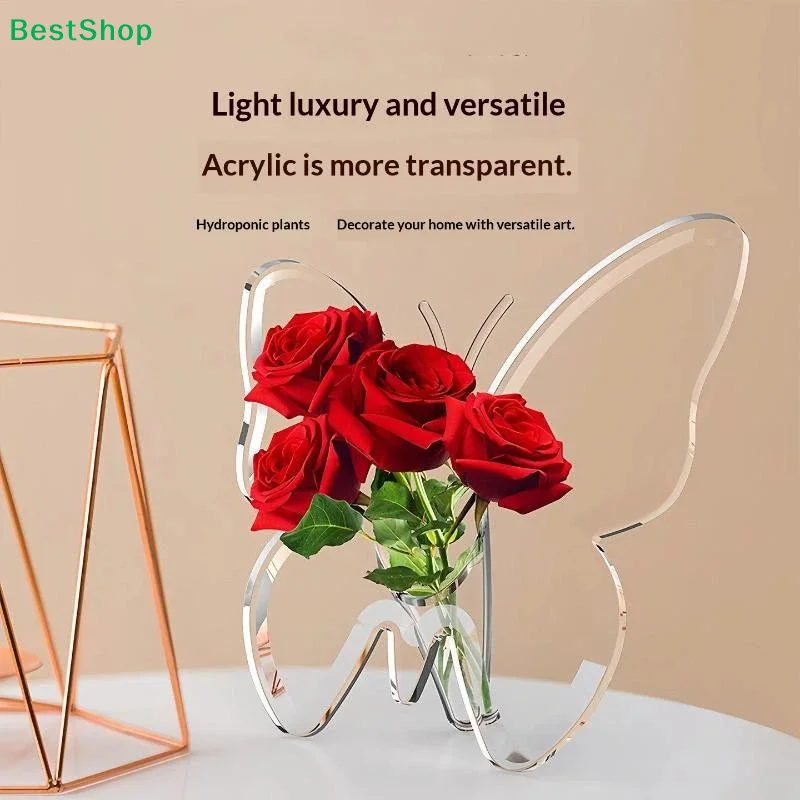 ♬ Klare, schmetterlingsförmige Vase aus Acryl mit hochtransparenter Oberfläche für die Dekoration von Hydrokultur-Blumen zu Hause